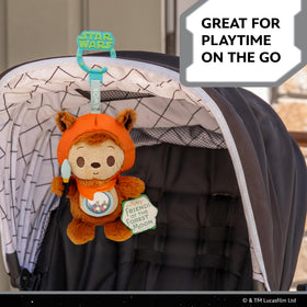 Kids Preferred Ewok On-the-Go teether soothes gums during teething adventures.