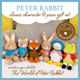 KIDS PREFERRED Flopsy rabbit 9-inch plush, ideal travel companion for car rides and bedtime.