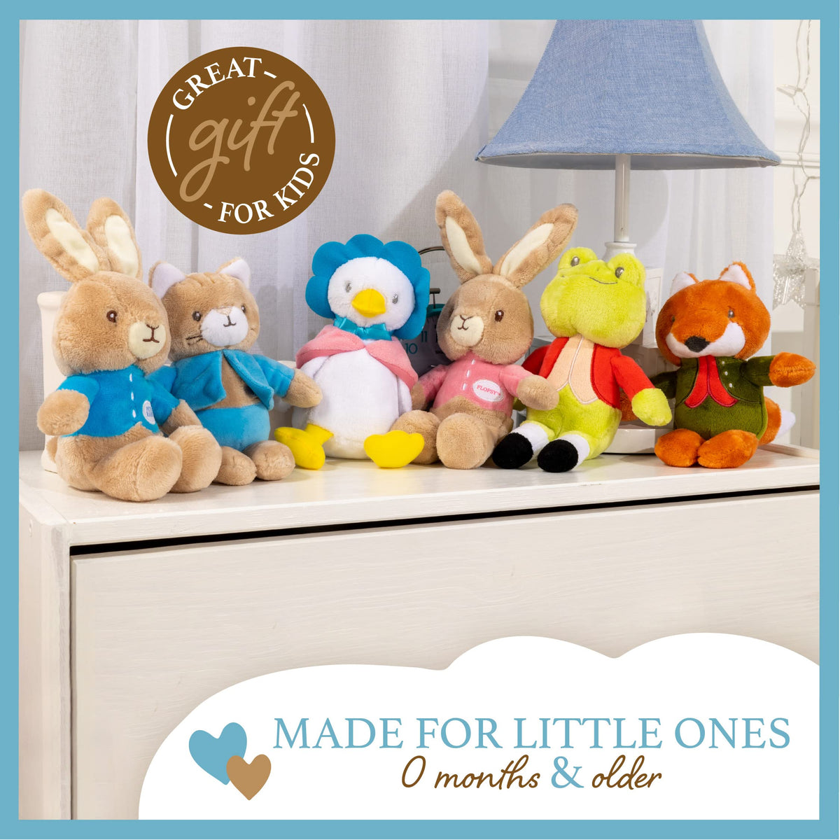 KIDS PREFERRED Jeremy Fisher 9-inch plush, inviting friend for stories and cozy corners.