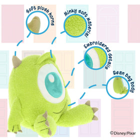 Bean-filled Mike Wazowski Cuteeze plush adds a satisfying squeeze during cuddle time.