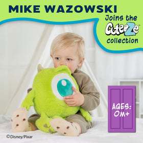 Mike Wazowski plush with ultra-soft fabric and crinkle ears for engaging sensory fun.