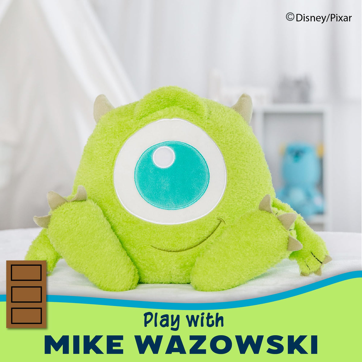 Travel-friendly Mike Wazowski plush doubles as a comforting on-the-go companion.