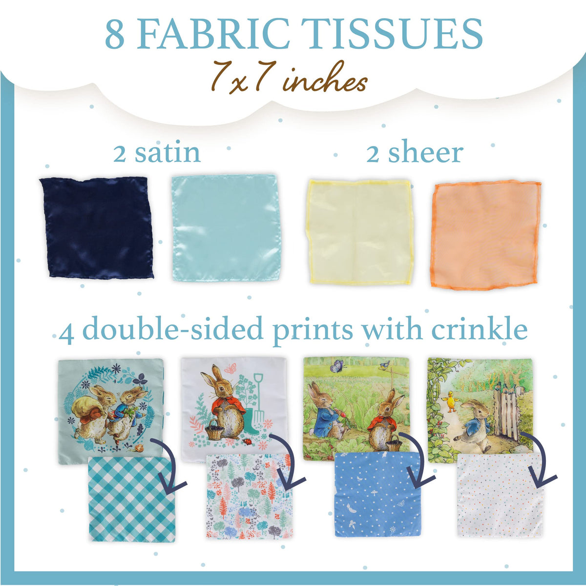 Peter Rabbit sheer tissues; soft, translucent colors add gentle visual interest