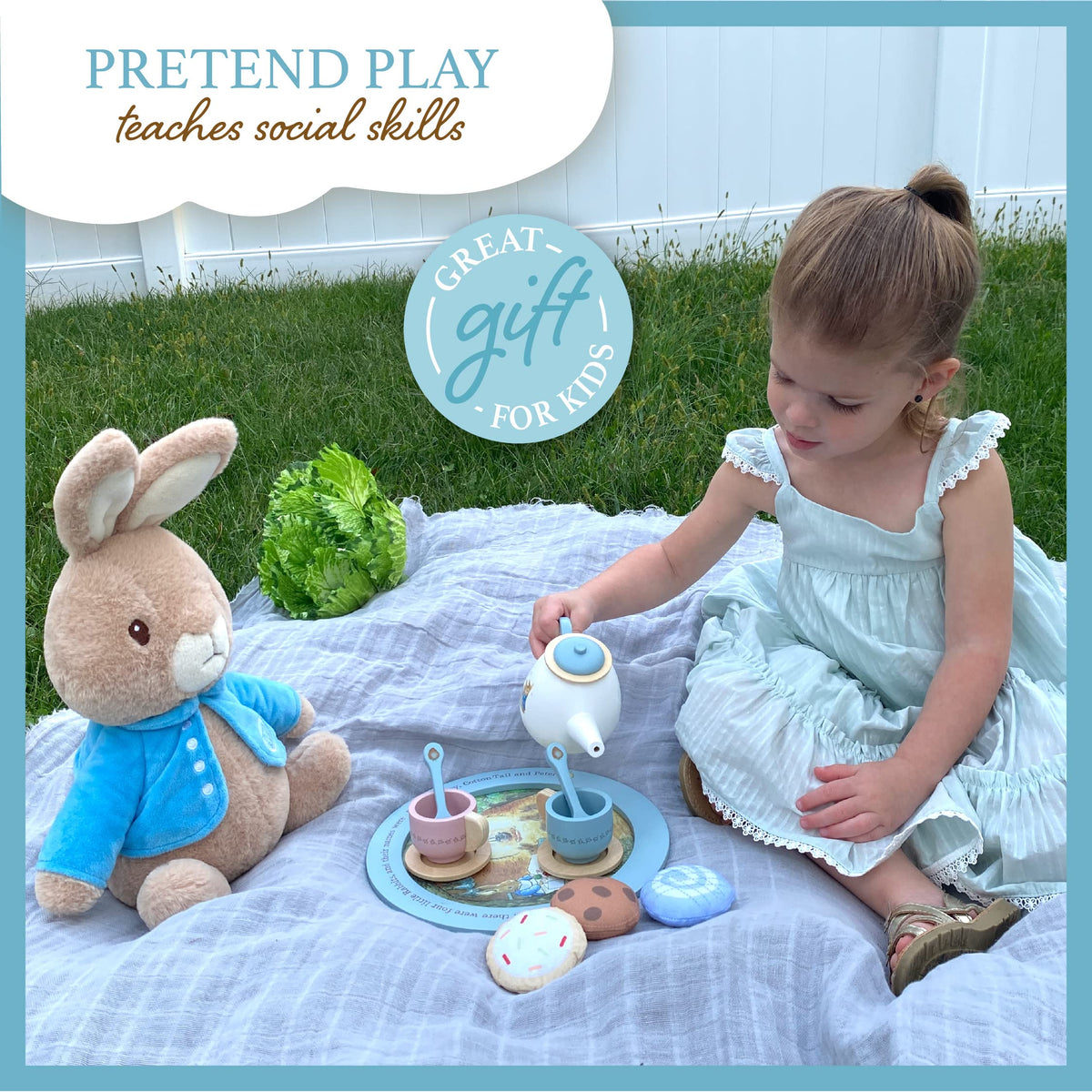 Peter Rabbit wooden saucers with story artwork for pretend tea time