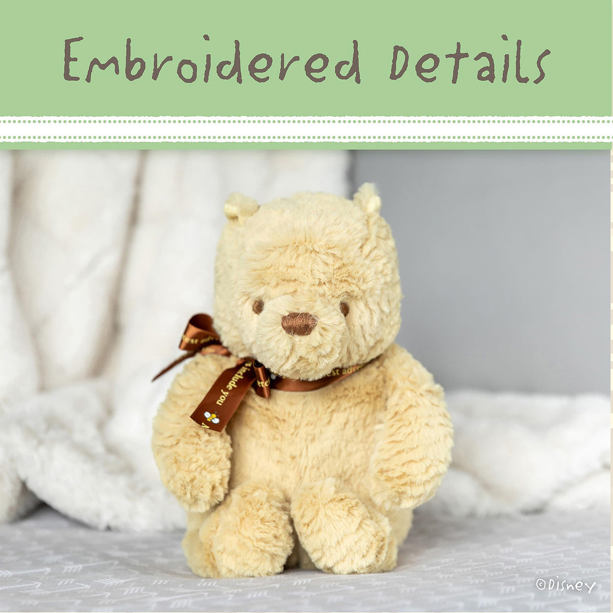 Kids Preferred Pooh bear plush ribbon detail adds classic charm