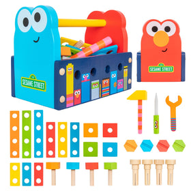 Kids Preferred Sesame Street Toolbox hammer for pretend play and fine motor practice.