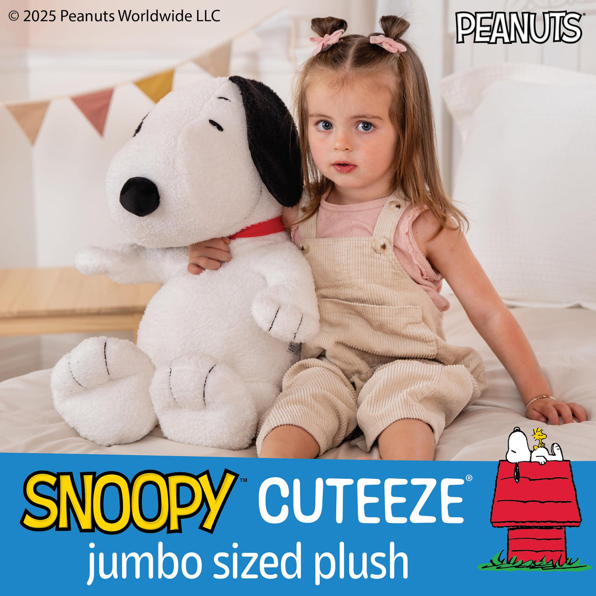 Snoopy Cuteeze plush with embroidered face details for authentic Peanuts charm.