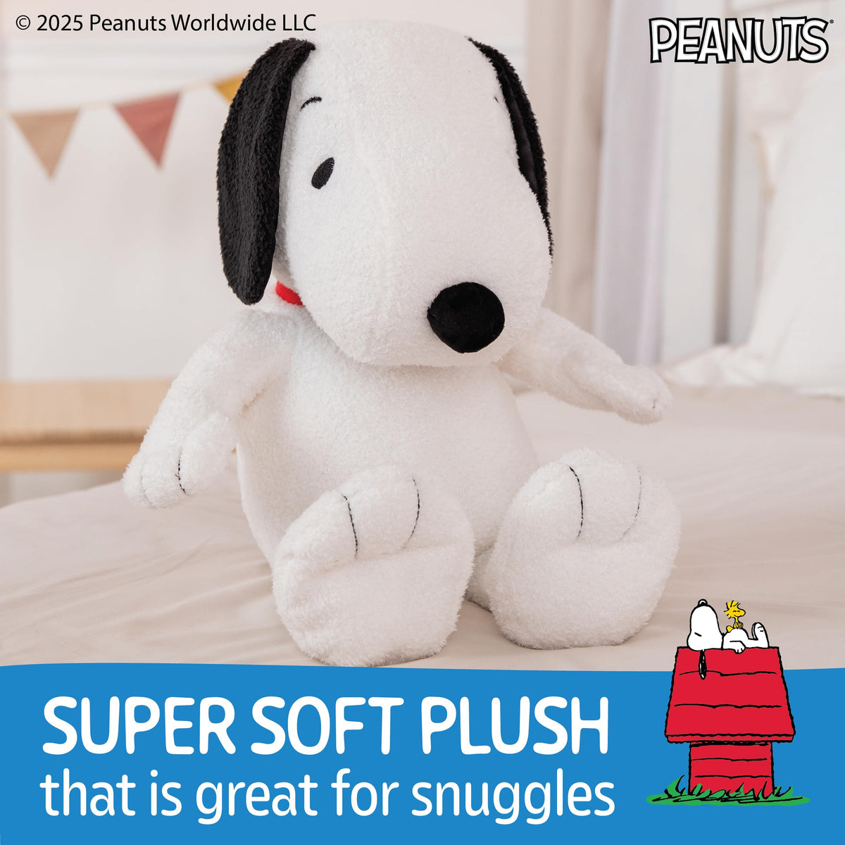 Snoopy Cuteeze plush with ultra-soft texture ideal for bedtime cuddles and travel.