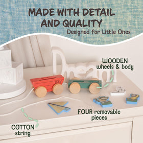 Solid wood construction with cotton pull string supports easy toddler handling.