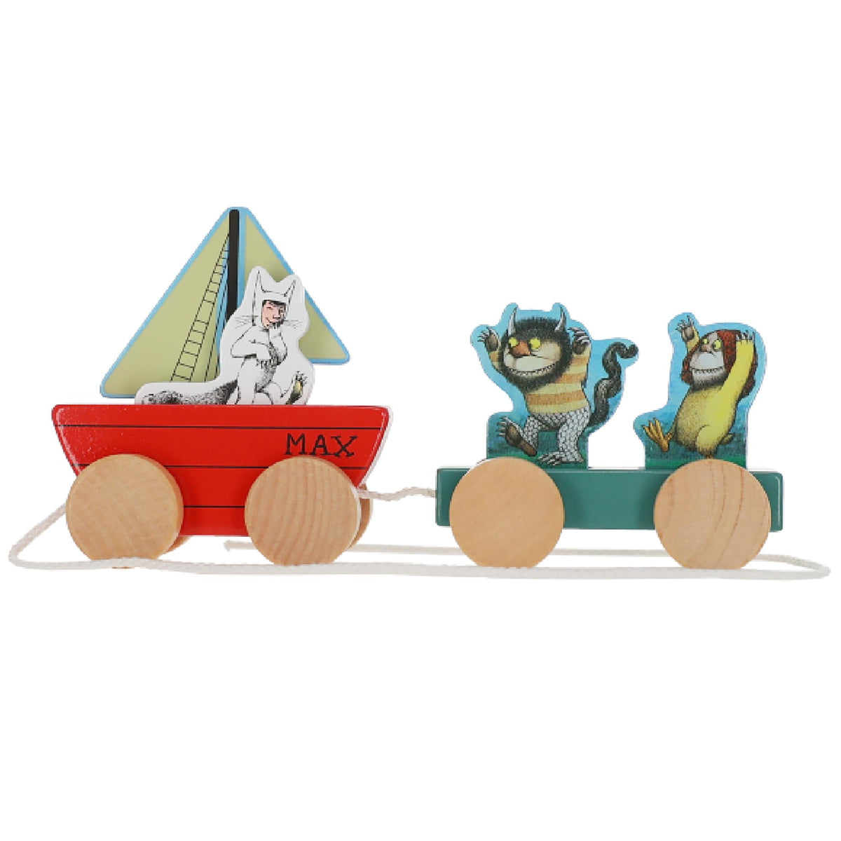 Kids Preferred Where the Wild Things Are wooden pull toy for imaginative play with Max, Moishe, and Tzippy.