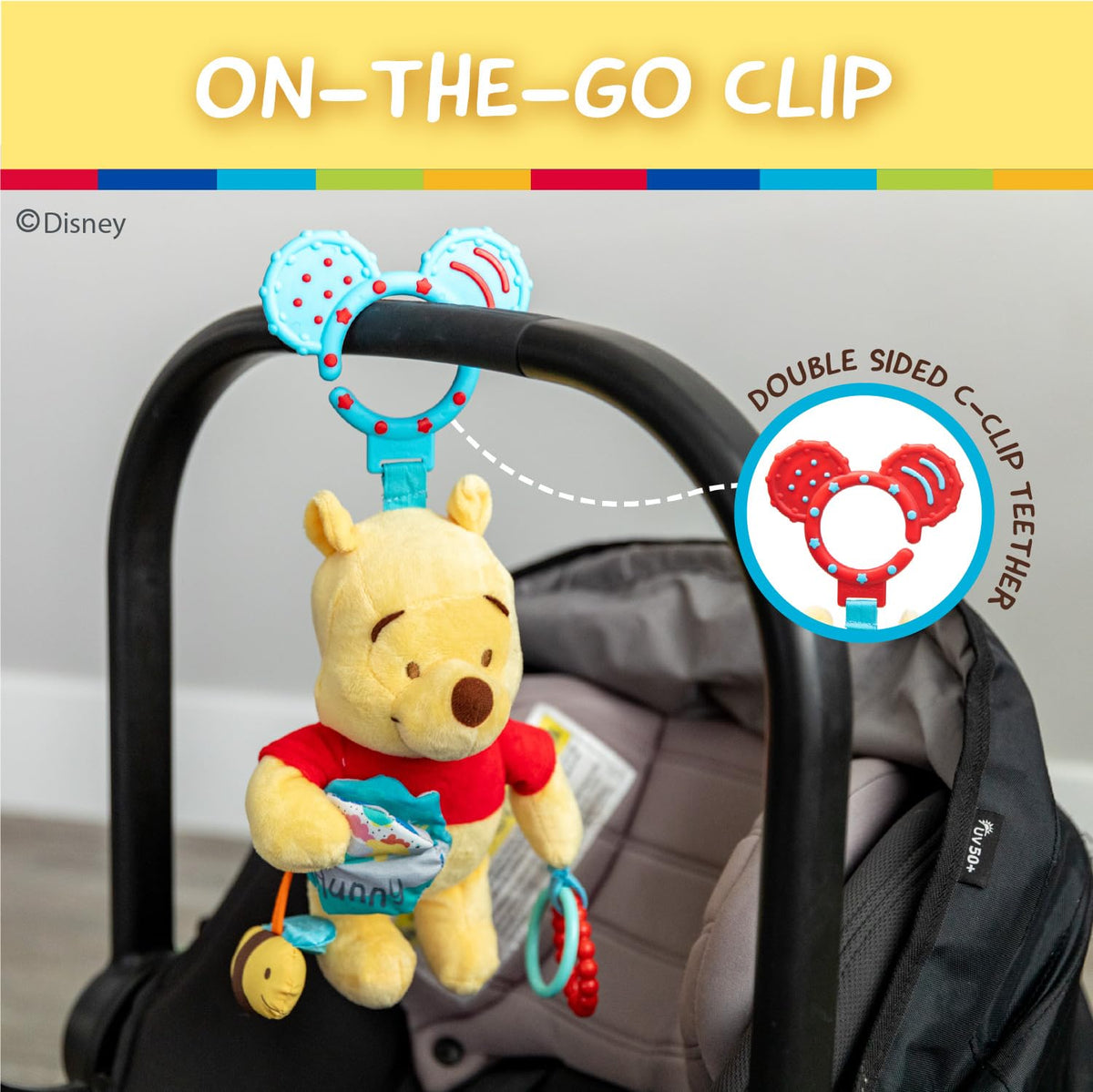 Disney Baby Winnie the Pooh teether rings soothe gums during early play.