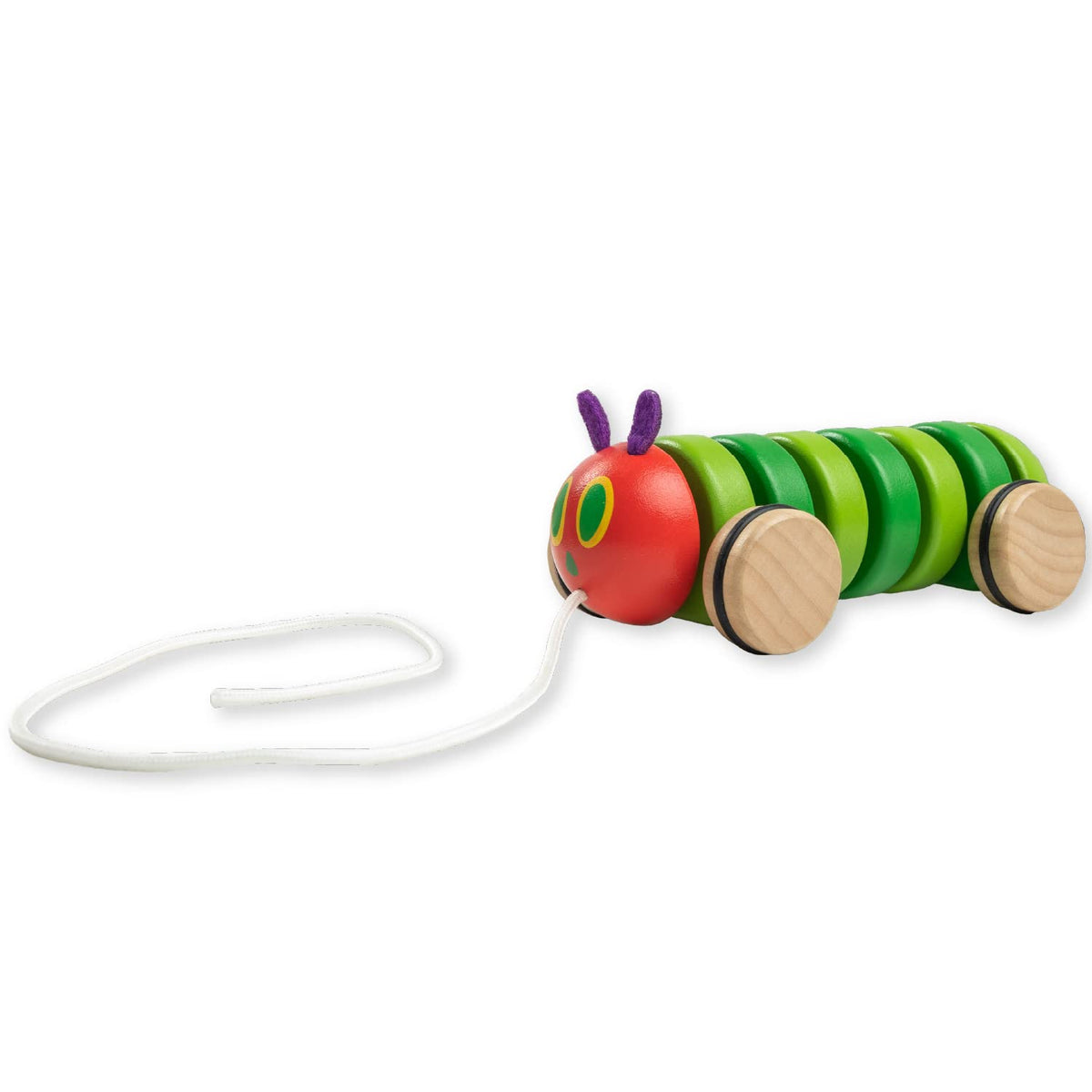 Kids Preferred World of Eric Carle Hungry Caterpillar pull toy, front view, colorful segments support early play