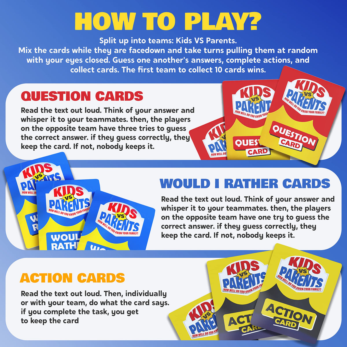 Kids VS Parents family face-off card fuels playful competition and laughter.