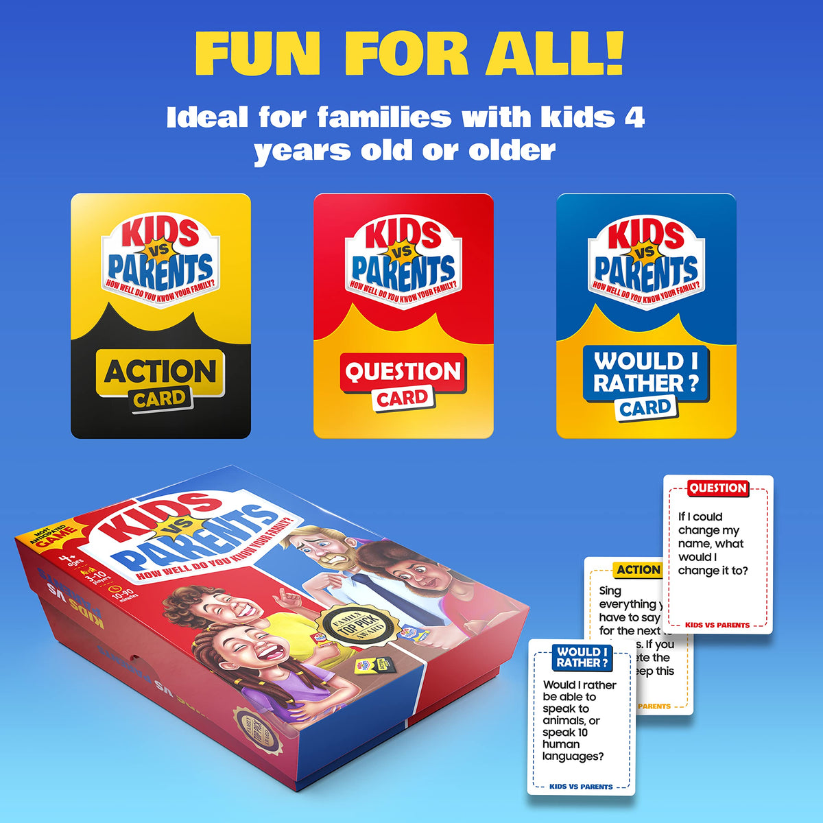 Kids VS Parents gift-ready box card perfect for holidays and birthdays.