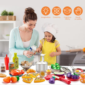 Kidsciety 52pc toy-food collection for safe, engaging kitchen role play.