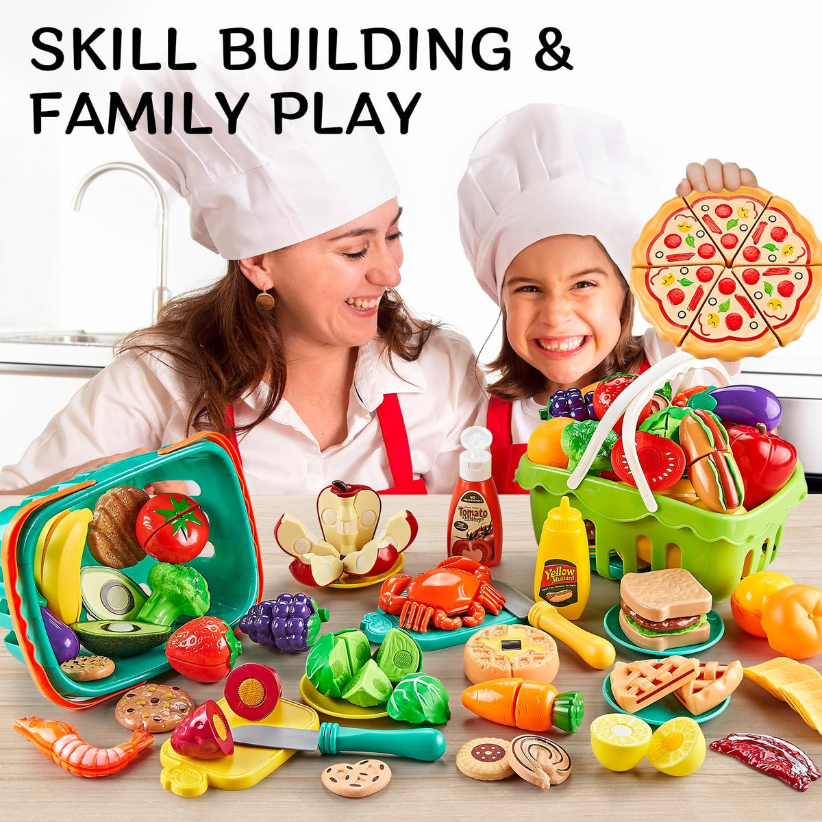 Kidsciety 85pc pretend seafood play food enhances grocery-style pretend meals.