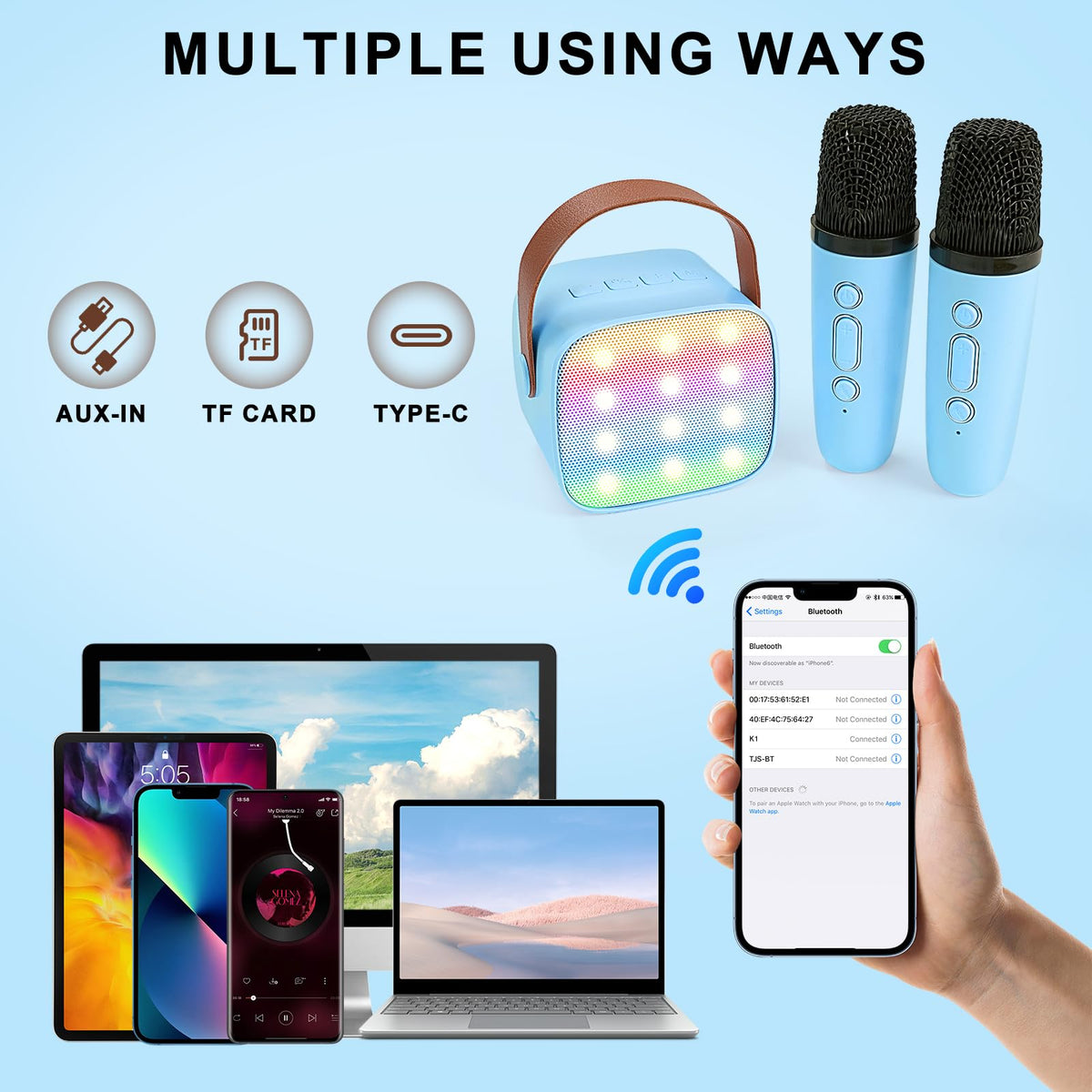 KidsFaves light show highlights color modes to boost party energy.