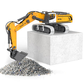 KidsFaves Pro-Grade RC Excavator heavy-duty-body boosts durability during outdoor use.