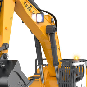 KidsFaves Pro-Grade RC Excavator scale-1-50 fits desks and shelves nicely.