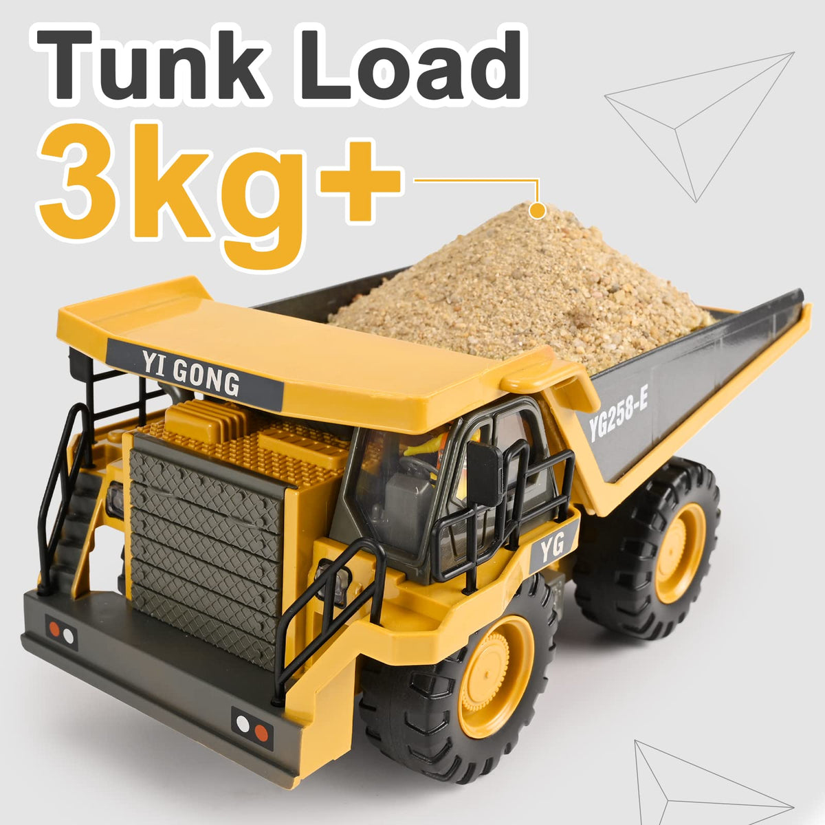 KidsFaves RC dump truck lights and sounds enhance nighttime play
