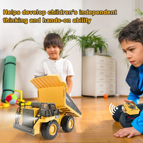 KidsFaves RC dump truck kid-friendly steering wheel design for easy control