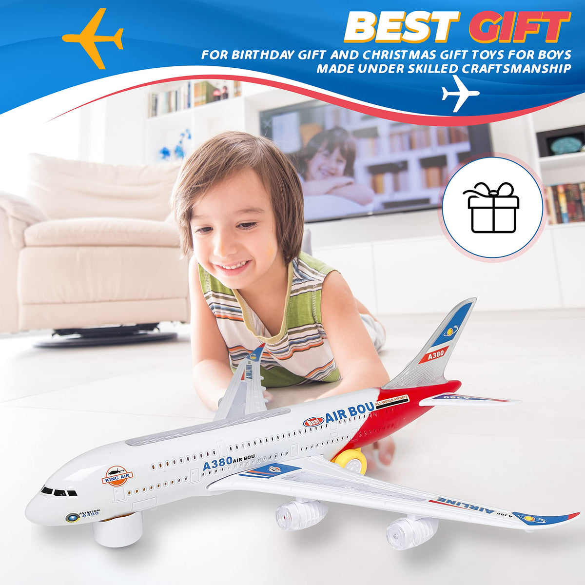 Kidsthrill airplane toy bump-and-go action inspires quick, interactive adventures.