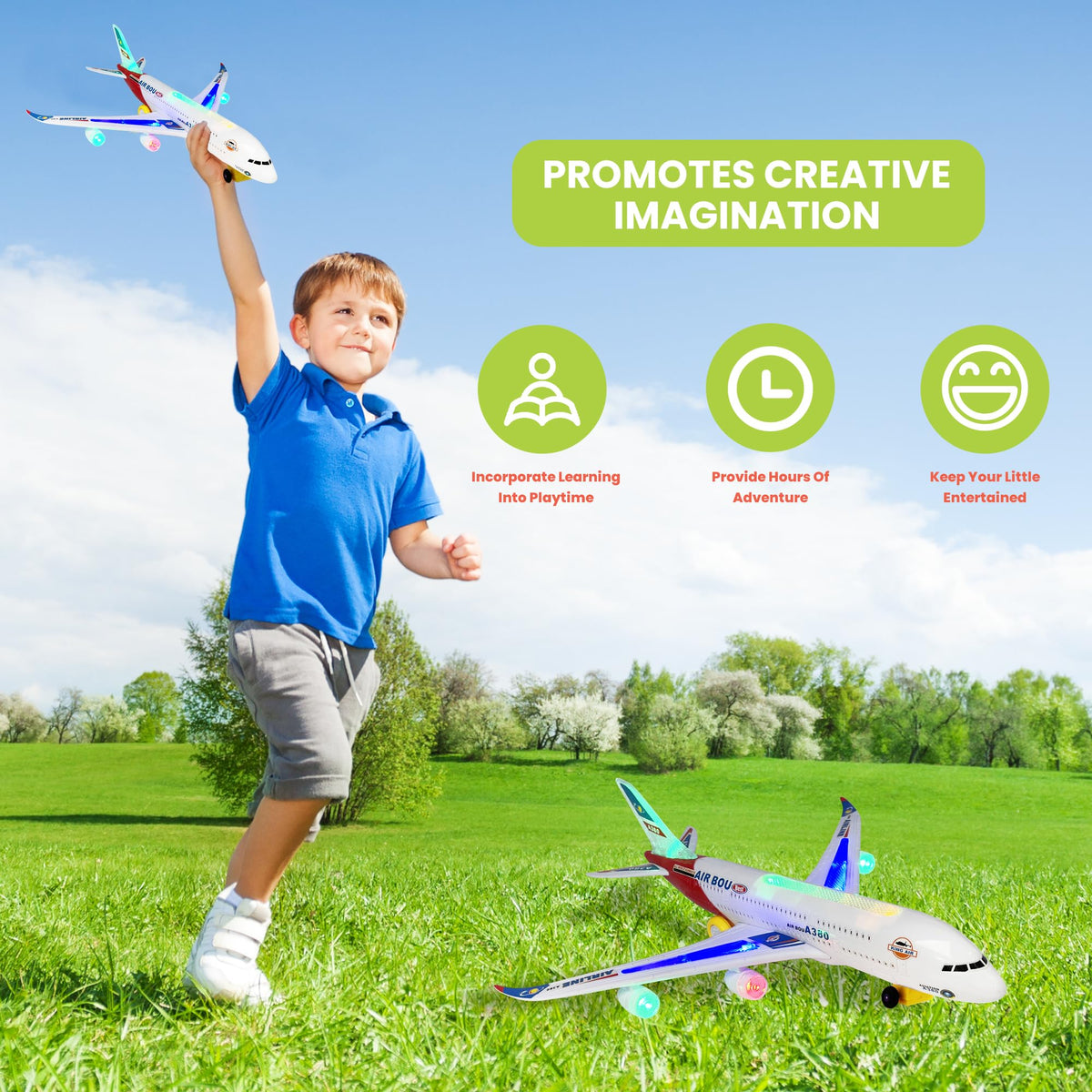 Kidsthrill airplane toy safe rounded edges support worry-free play.