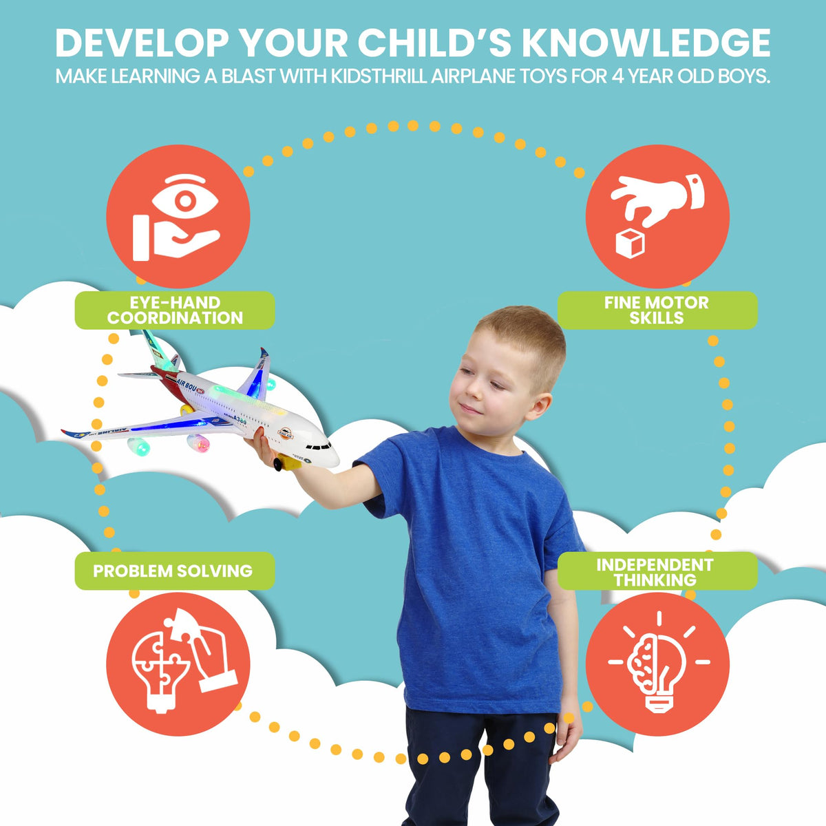 Kidsthrill airplane toy wheels enable smooth rolling play on floors.