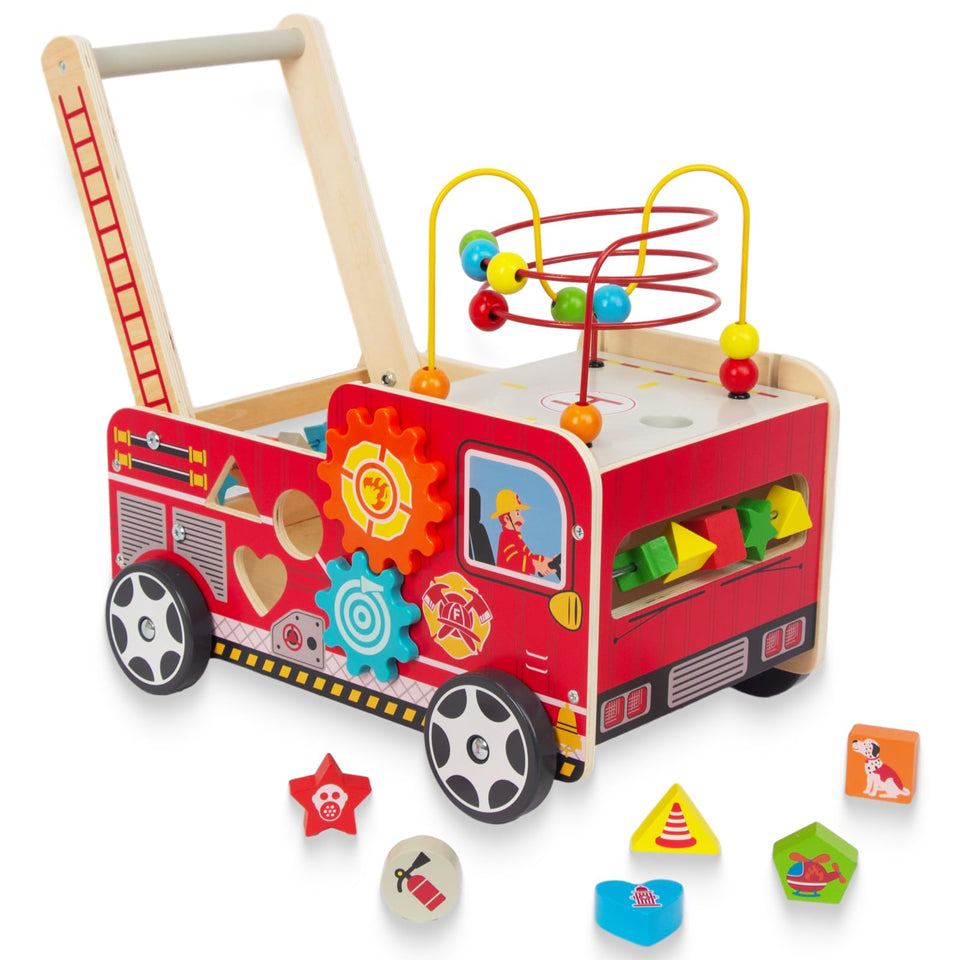KIDS TOYLAND wooden baby walker with bead maze front view aids early walking
