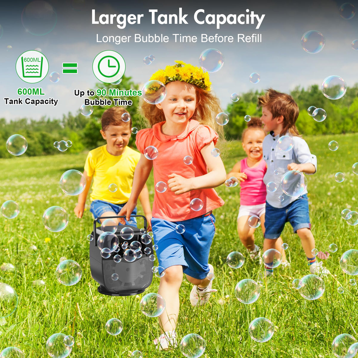 KIDWILL bubble machine safety design with instant stop protects kids and pets