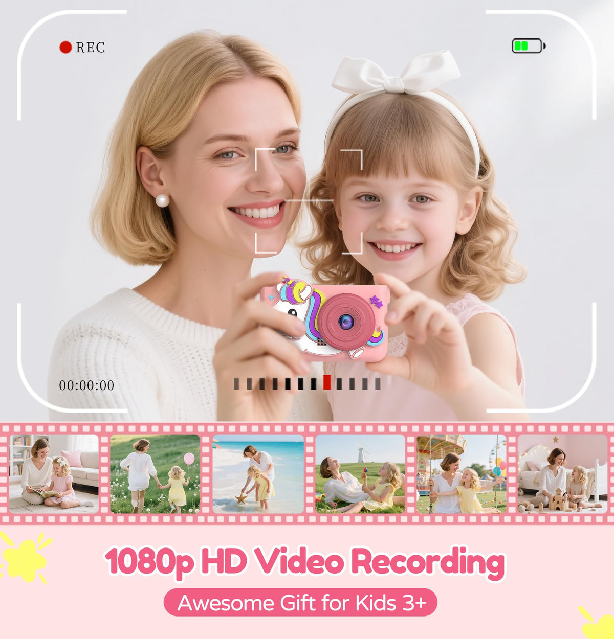 KIDWILL camera offers time-lapse and burst modes for creative storytelling.