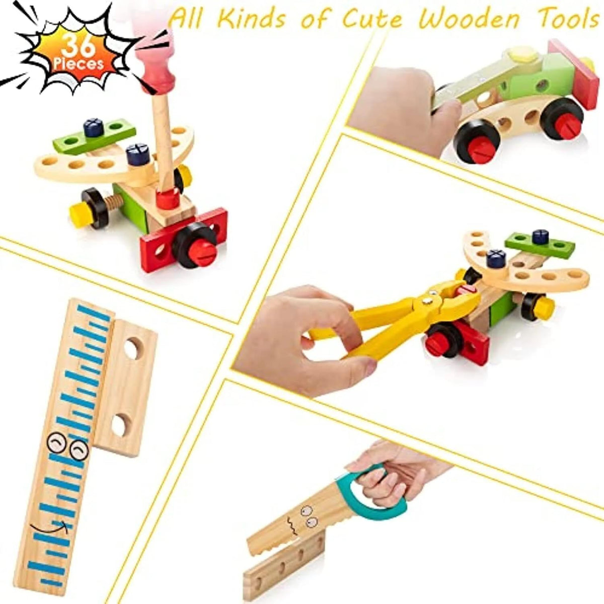 KidWILL wooden wrench, encourages pretend repairs and fine motor skill practice.