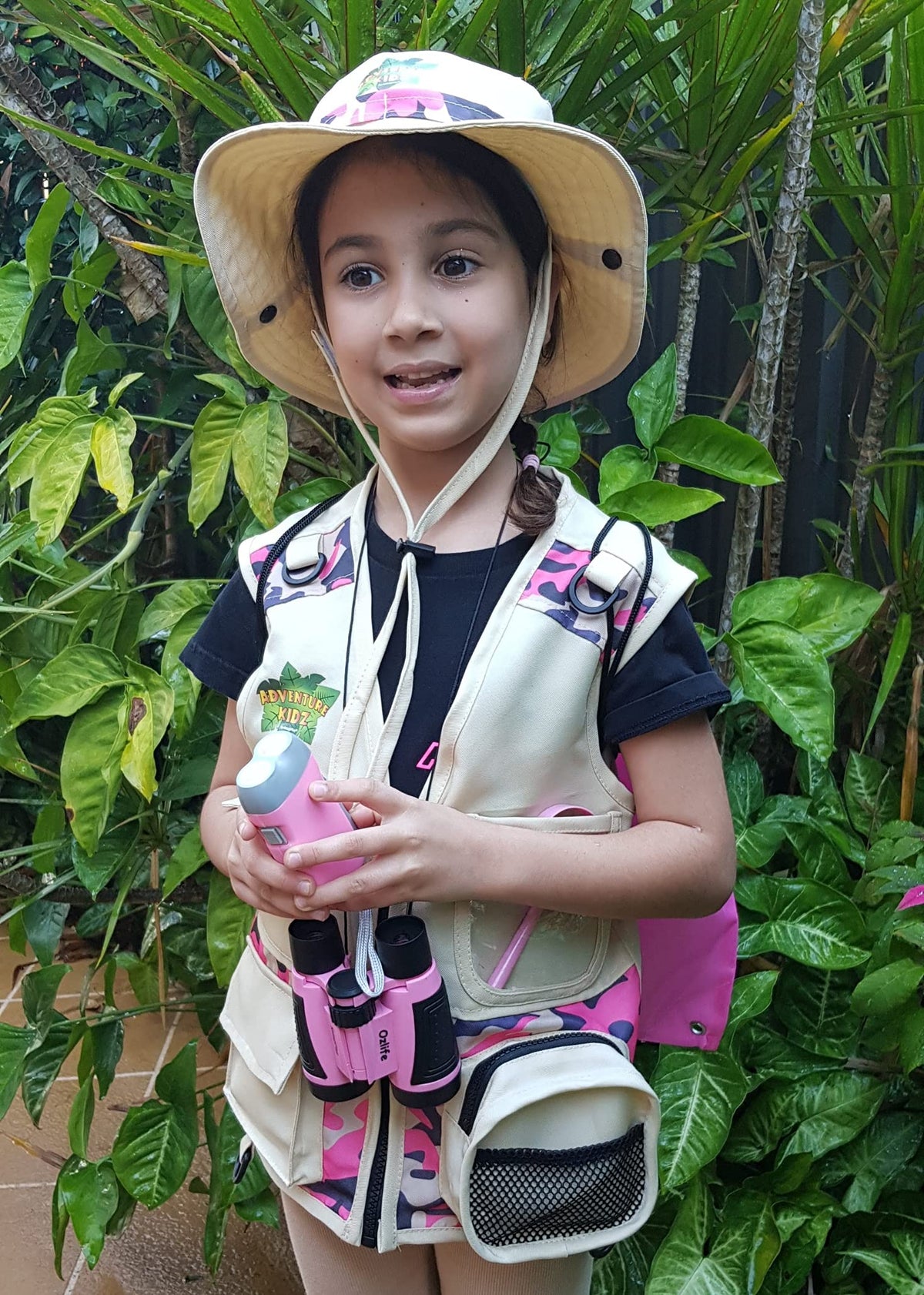 Kidz@Play pink camouflage gear with adjustable fit details.