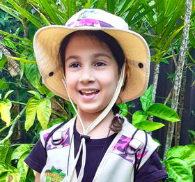 Kidz@Play hat and vest ready for backyard nature play.