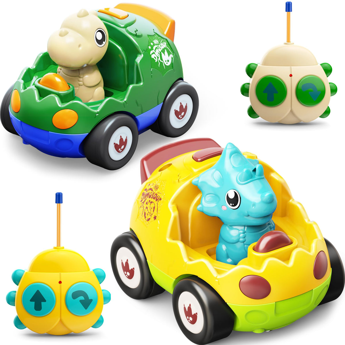 Kidz do dinosaur RC car in yellow ready for fast outdoor play.