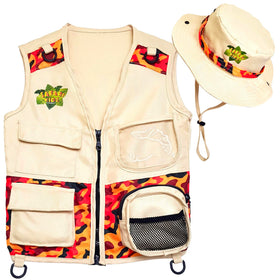 Kidz@Play Safari vest orange camouflage front view for outdoor exploration.