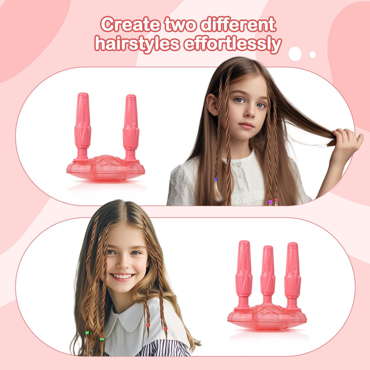 Kidzkube braiding machine heads included enable two- and three-strand styles