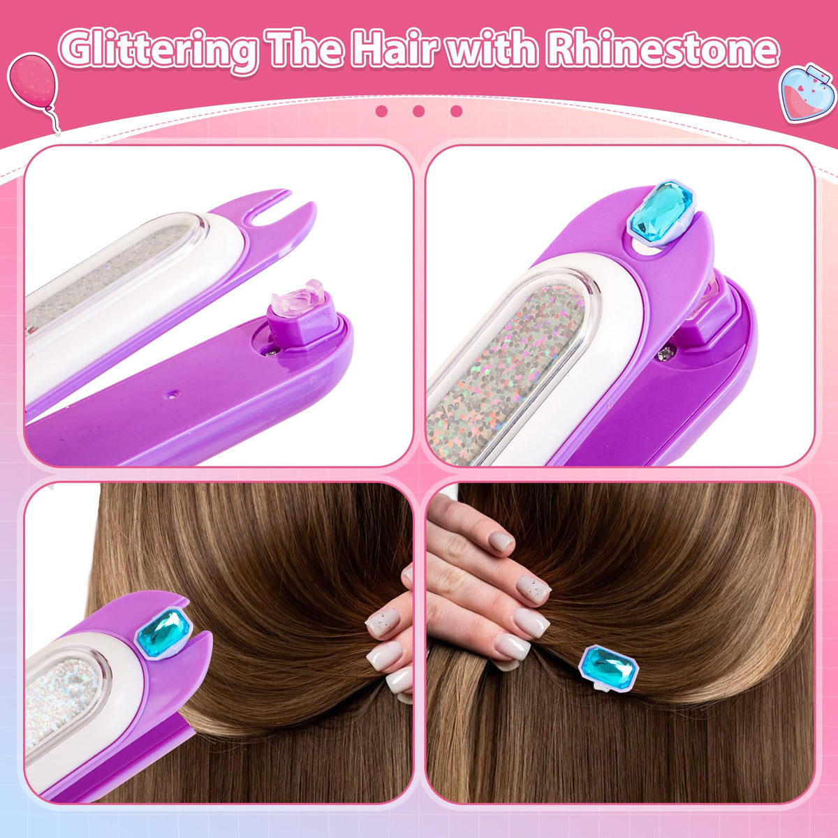 kidzkube hair gem stamper in action applying a gem