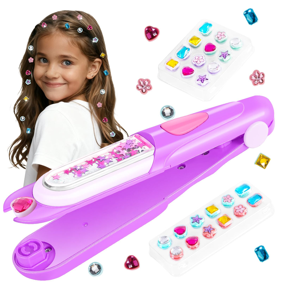 kidzkube hair gem stamper tool in purple for easy DIY sparkle