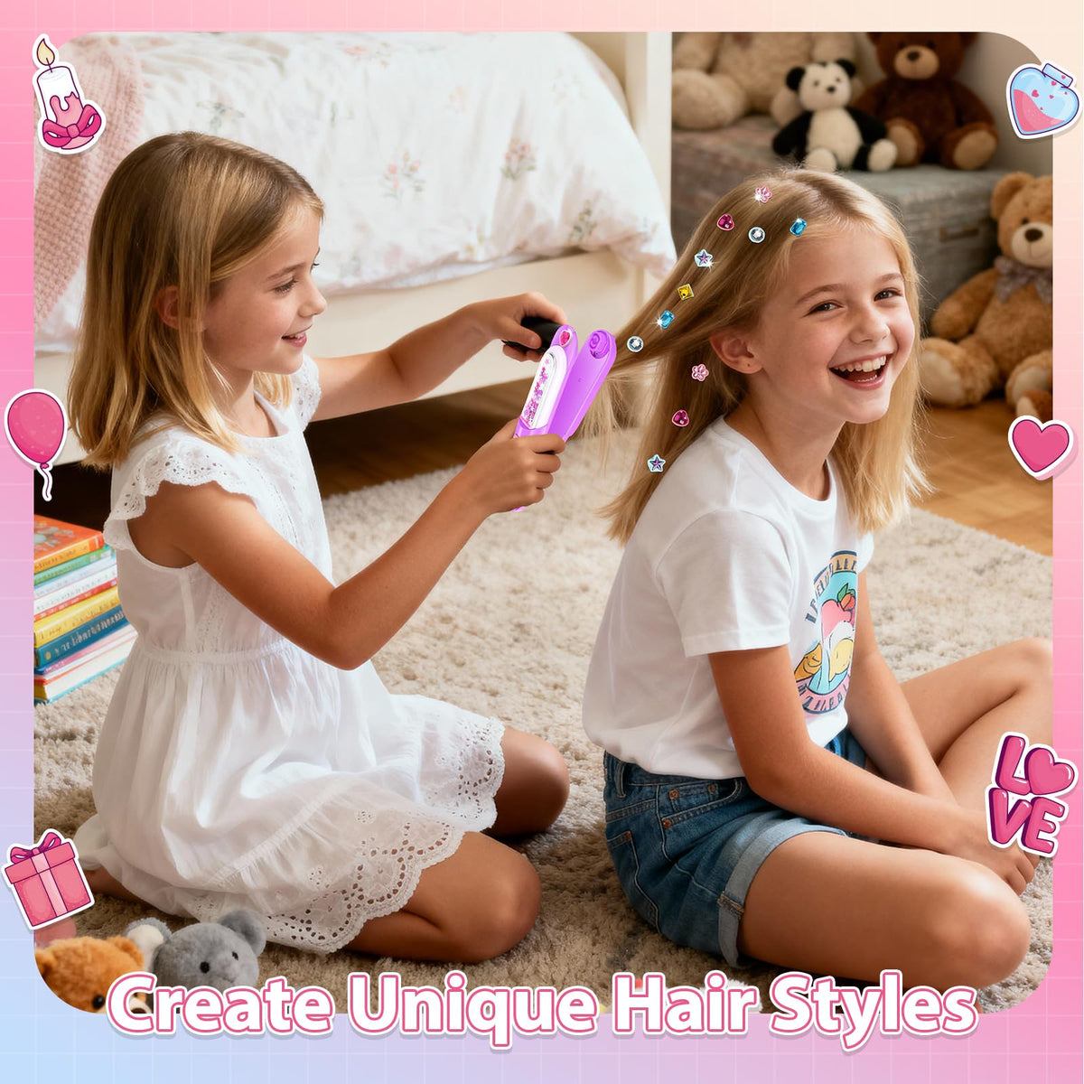 kidzkube party-ready hair gems on a girl for celebration
