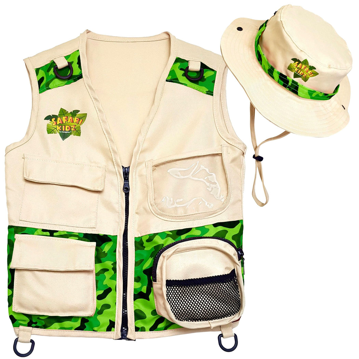 Kidz@Play Safari Kidz vest front view for imaginative outdoor adventures.