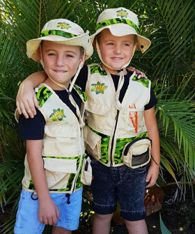 Kidz@Play Safari Kidz vest pocket detail for storing treasures during play.