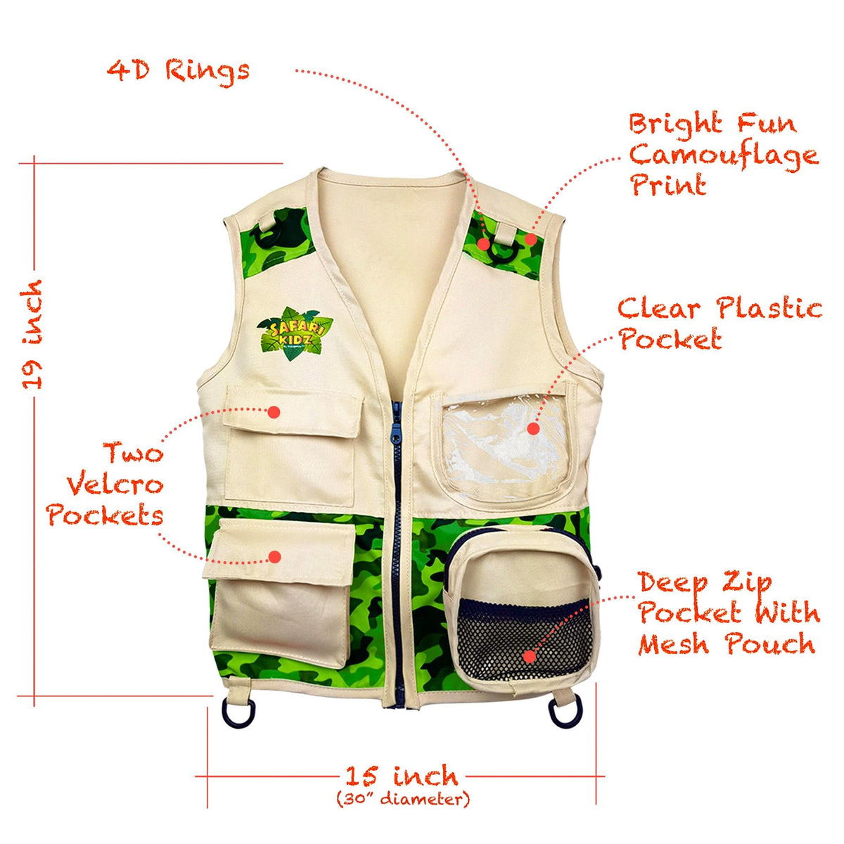 Kidz@Play Safari Kidz vest with D-rings for gear during pretend hikes.