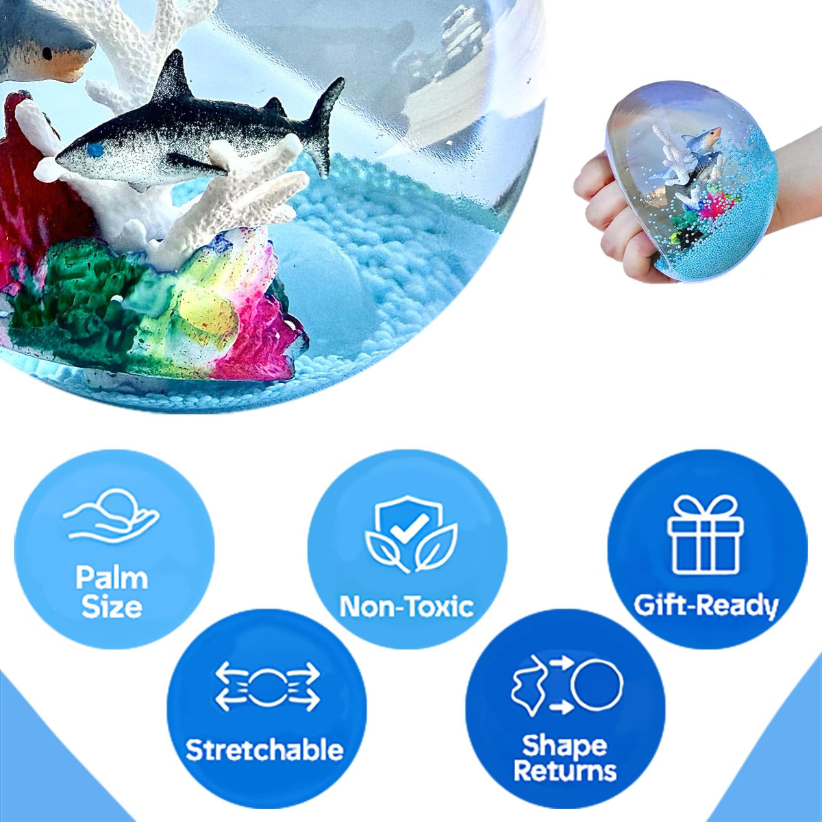 Kiedle Big Ocean ball in hand demonstrates discreet fidget for classroom focus.