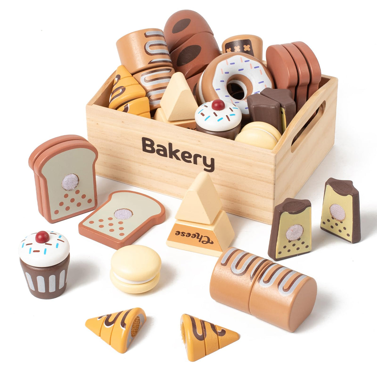 kienvy bakery wooden doughnut with cross-section detail, ideal for imaginative pretend play and fine motor skills