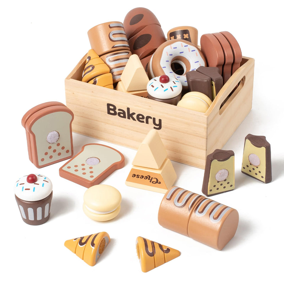 kienvy bakery wooden doughnut with cross-section detail, ideal for imaginative pretend play and fine motor skills