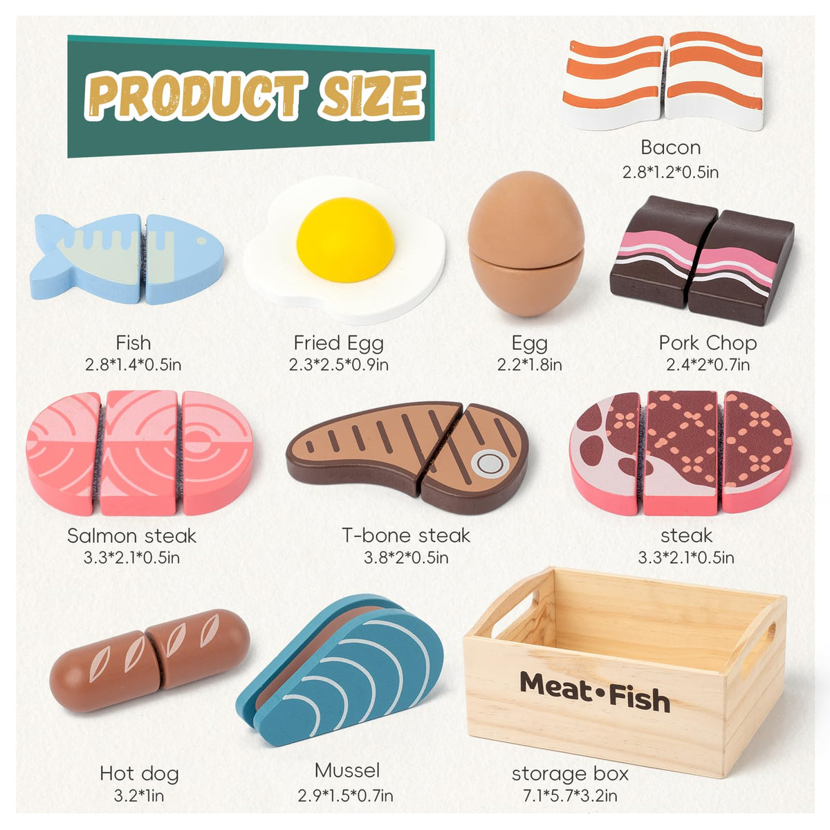 Kienvy wooden fish play food with realistic texture, ideal for teaching pretend cooking.