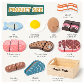 Kienvy wooden fish play food with realistic texture, ideal for teaching pretend cooking.
