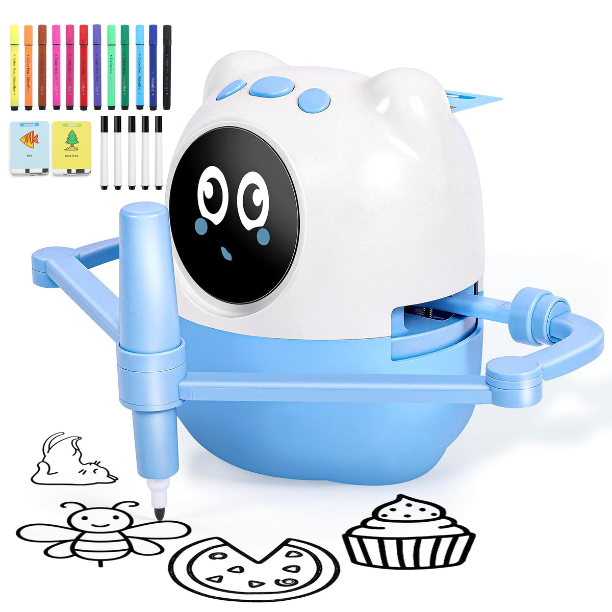 Kignao Drawing Robot front view shows a kid-friendly screen-free design for creativity.