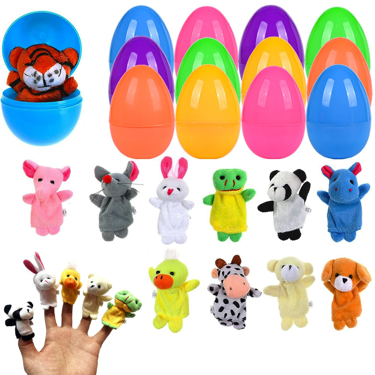 Kijamilee Easter eggs with chick finger puppet for imaginative pretend play.